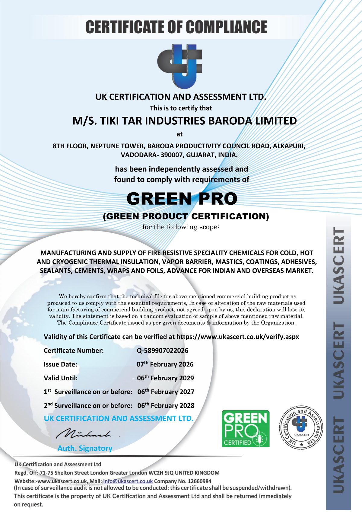 Certificate of ComplianceGreen Product Certification