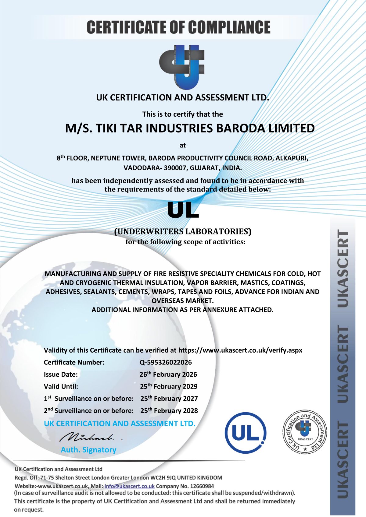 Certificate of ComplianceUL CertificateUnderwriters Laboratories