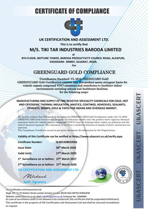 Certificate of ComplianceGreenguard Gold ComplianceUL 2818 GRENGUARD Gold(Volatile Organic Compound VOC)